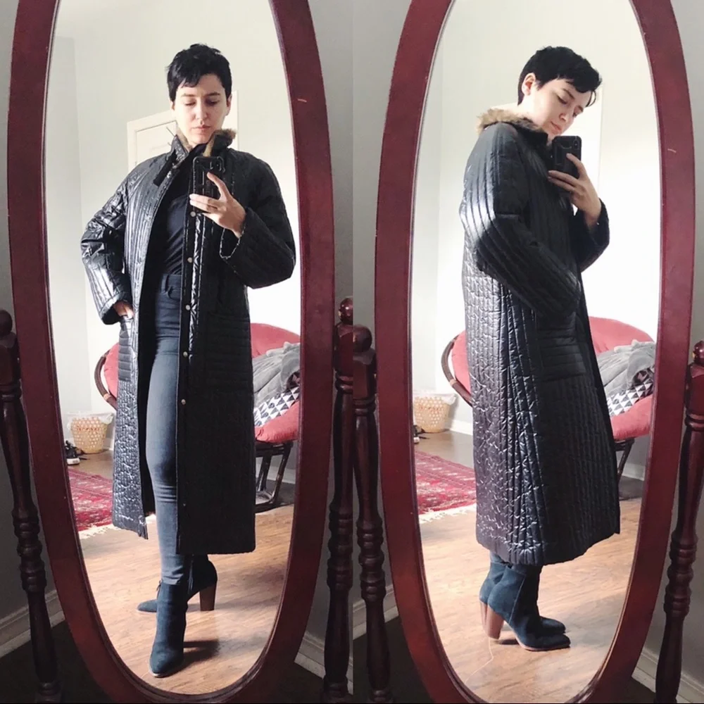 SOLD vintage • 80s Furrrina quilted long coat black brown faux fur puffer maxi - Picture 13 of 13